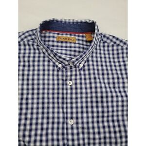 Cigar Box Men's Button Down Shirt Extra Large Blue Check Short Sleeve XL